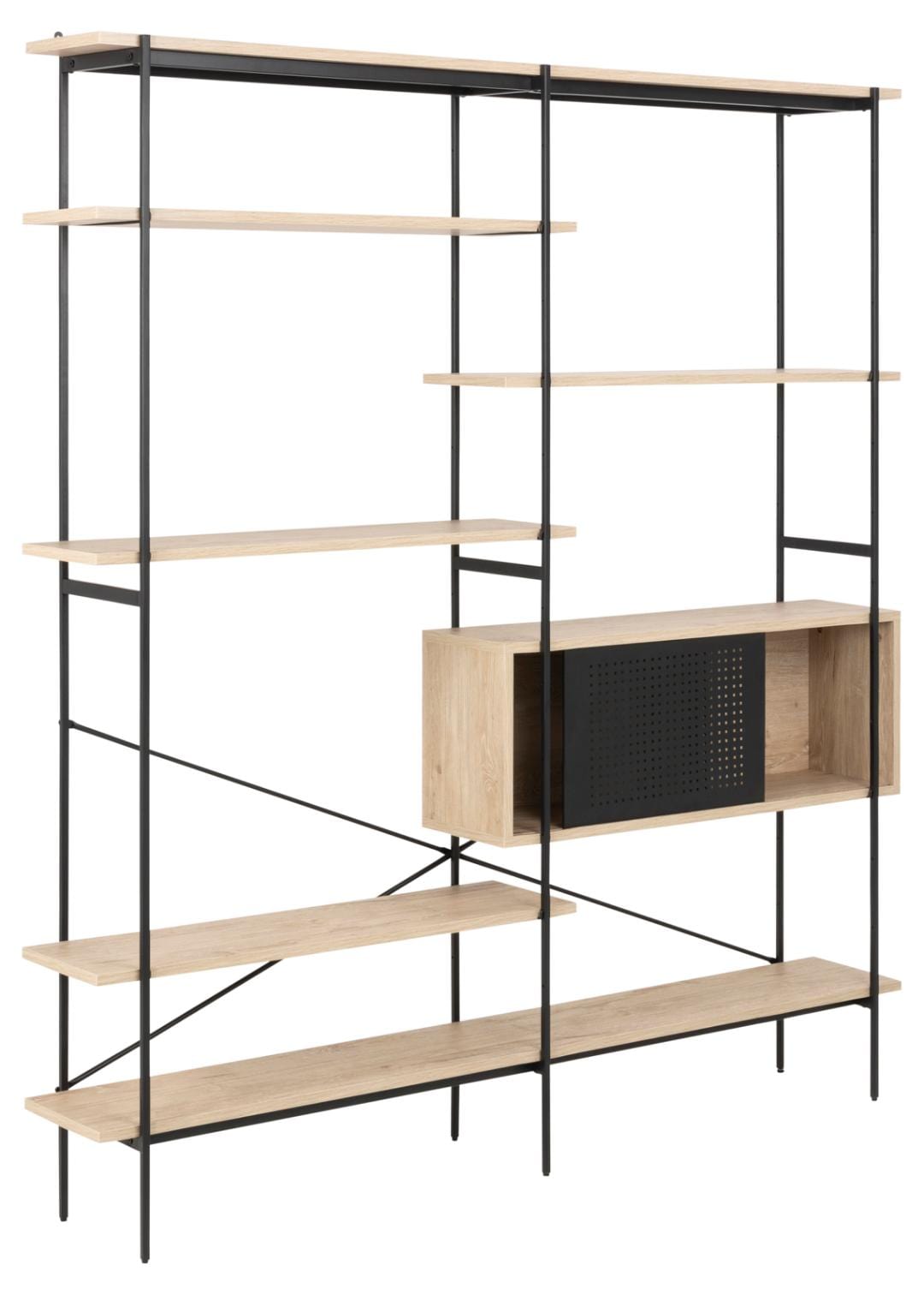 Actona Biblioteca din MDF si metal, cu 1 usa, Angus 1D Natural / Negru, l172xA27xH188 cm