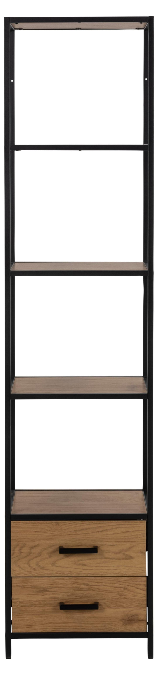 Actona Biblioteca din MDF si metal, cu 2 sertare, Seaford Natural / Negru, l42xA35xH185 cm