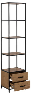 Actona Biblioteca din MDF si metal, cu 2 sertare, Seaford Natural / Negru, l42xA35xH185 cm