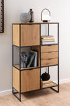 Actona Biblioteca din MDF si metal, cu 3 sertare si 2 usi, Swindon Natural / Negru, l85xA40xH141 cm