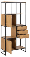 Actona Biblioteca din MDF si metal, cu 3 sertare si 2 usi, Swindon Natural / Negru, l85xA40xH183 cm