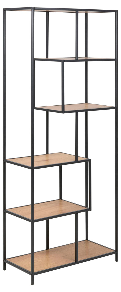 Actona Biblioteca din MDF si metal, Seaford Asymmetric Natural / Negru, l77xA35xH185 cm