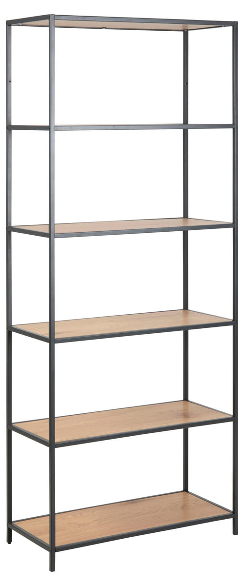 Actona Biblioteca din MDF si metal, Seaford Natural / Negru, l77xA35xH185 cm