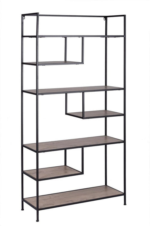 Biblioteca din MDF si metal, Shape Large Natural / Negru, l80xA30xH162 cm