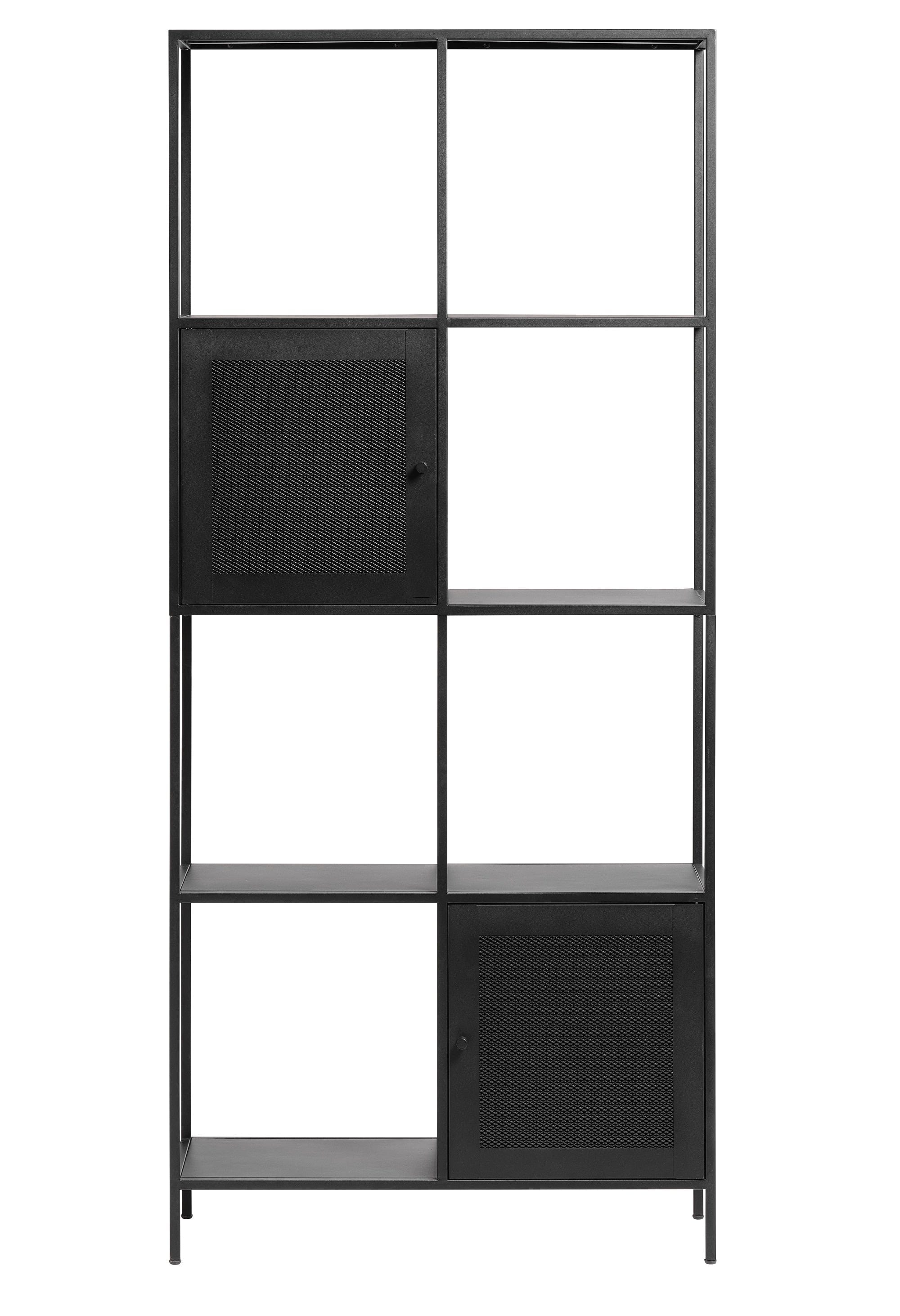 Unique Furniture A/S Biblioteca din metal, cu 2 usi, Malibu Negru, l80xA35xH180 cm