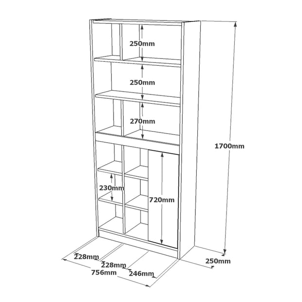 Biblioteca din pal, cu 1 usa, Luvio Tall LV20-KR Gri Deschis / Stejar, l75,6xA25xH170 cm (6)