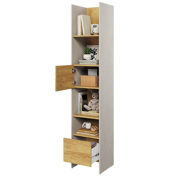 Lenart Biblioteca din pal cu 1 usa si 1 sertar, pentru copii si tineret, Teen Flex TF02 Gri / Natural, l44xA40xH218 cm