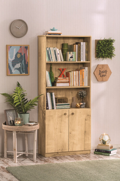 Cilek Biblioteca din pal cu 2 usi, pentru tineret, Mocha Large Natur, l73xA33xH169 cm