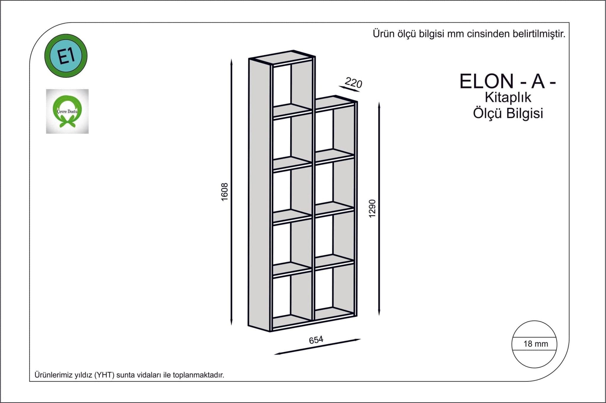 Biblioteca din pal, Elon Alb, l65,4xA22xH160,8 cm - SomProduct Romania