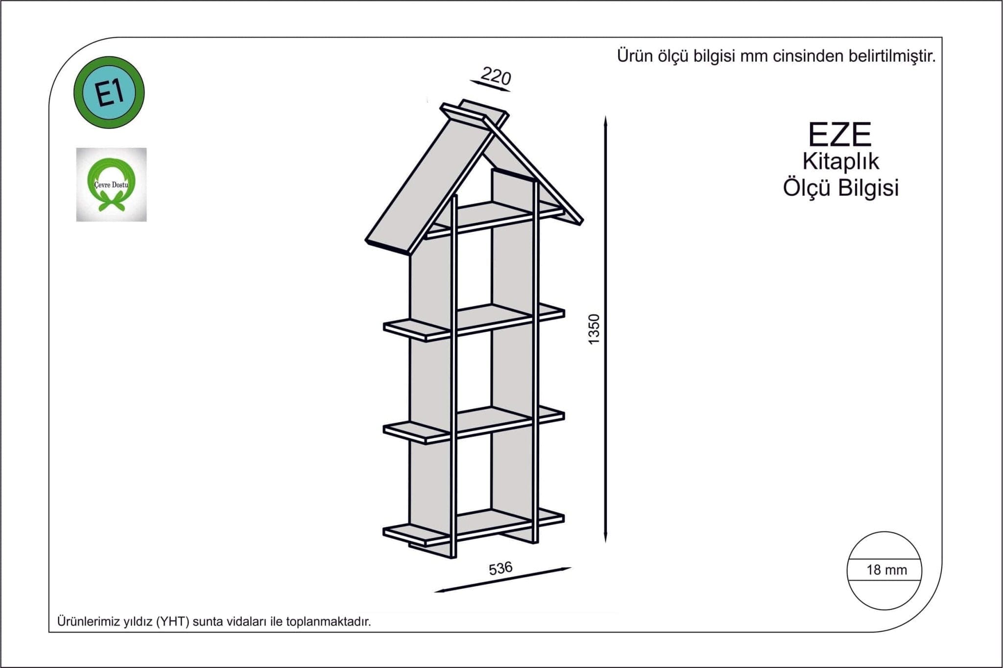 Biblioteca din pal, Eze Alb, l53,6xA22xH135 cm - SomProduct Romania