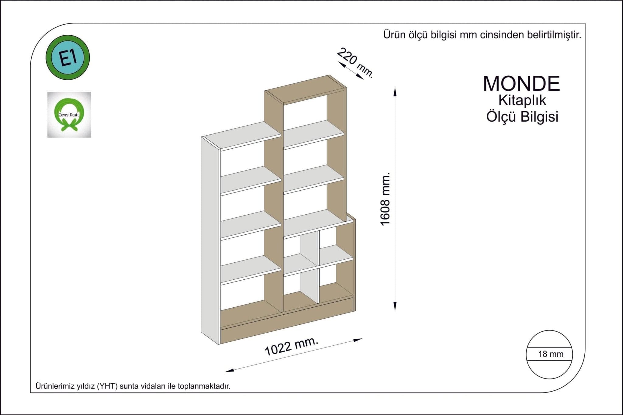 Biblioteca din pal, Monde Alb, l102,2xA22xH160,8 cm - SomProduct Romania