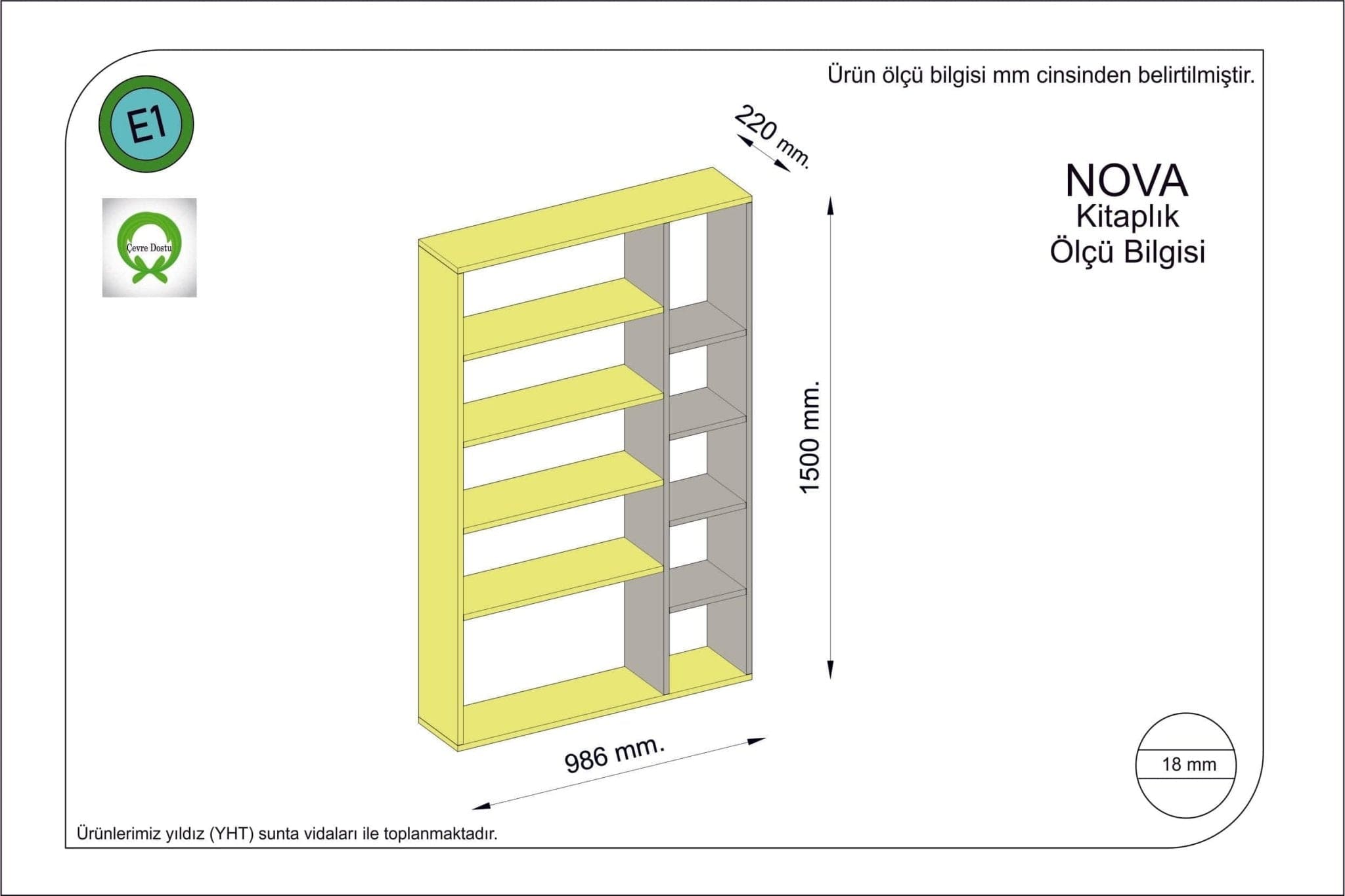 Biblioteca din pal, Nova Galben / Antracit, l98,6xA22xH150 cm - SomProduct Romania