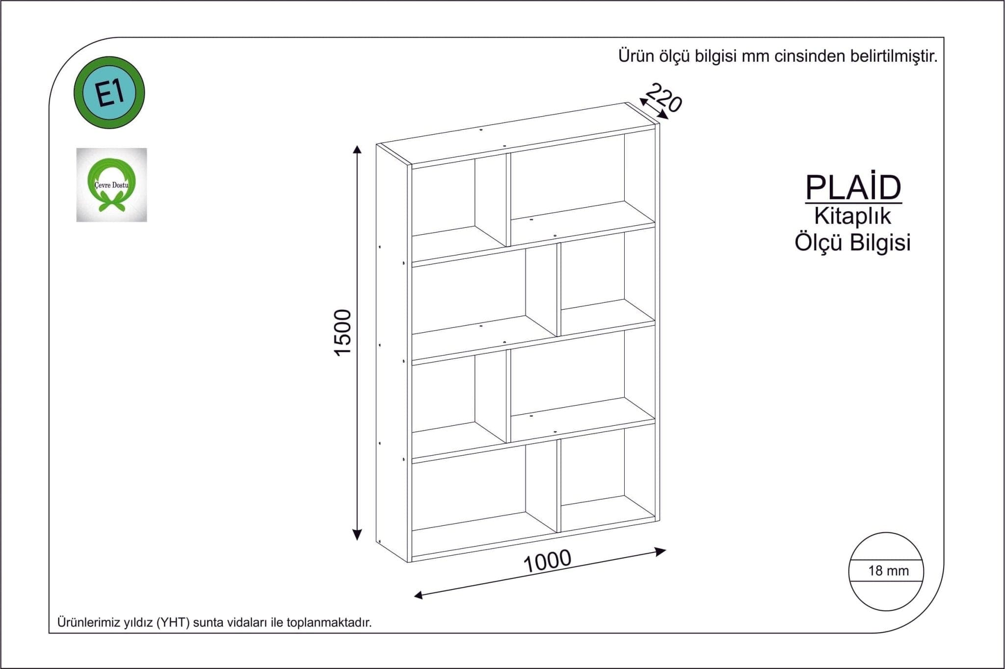 Biblioteca din pal, Plaid Alb, l100xA22xH150 cm - SomProduct Romania