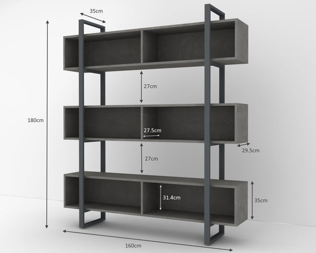 Oyo Biblioteca din pal si metal, Disy Gri, l160xA35xH180 cm