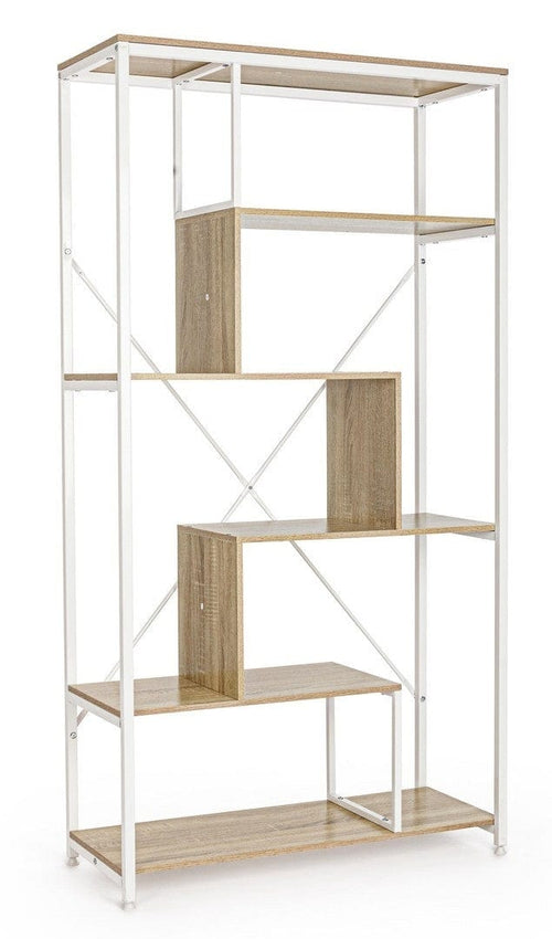 Biblioteca din pal si metal, Elettra Stair Natural / Alb, l84xA34xH162 cm