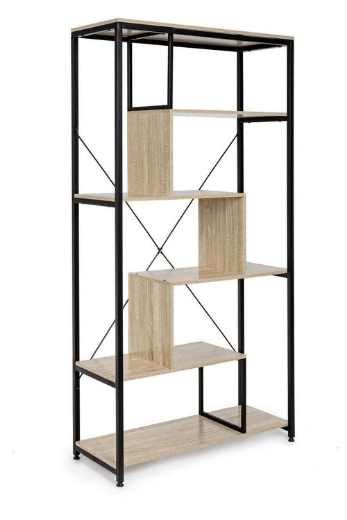 Biblioteca din pal si metal, Elettra Stair Natural / Negru, l84xA34xH162 cm