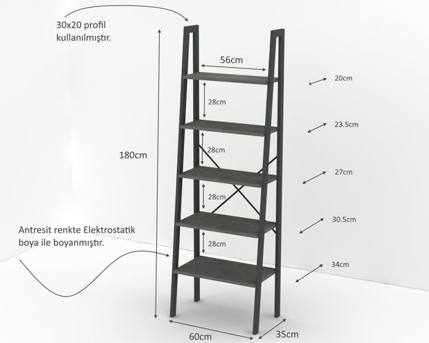 Oyo Biblioteca din pal si metal, Fort Gri, l60xA35xH180 cm