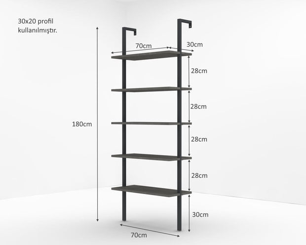 Oyo Biblioteca din pal si metal, New Smart Gri, l70xA30xH180 cm