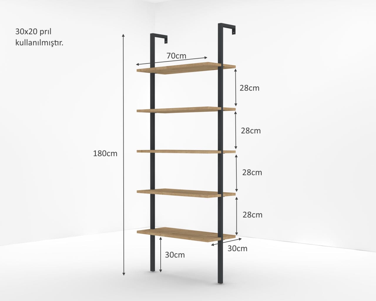 Biblioteca din pal si metal, New Smart Stejar Sapphire, l70xA30xH180 cm (3)