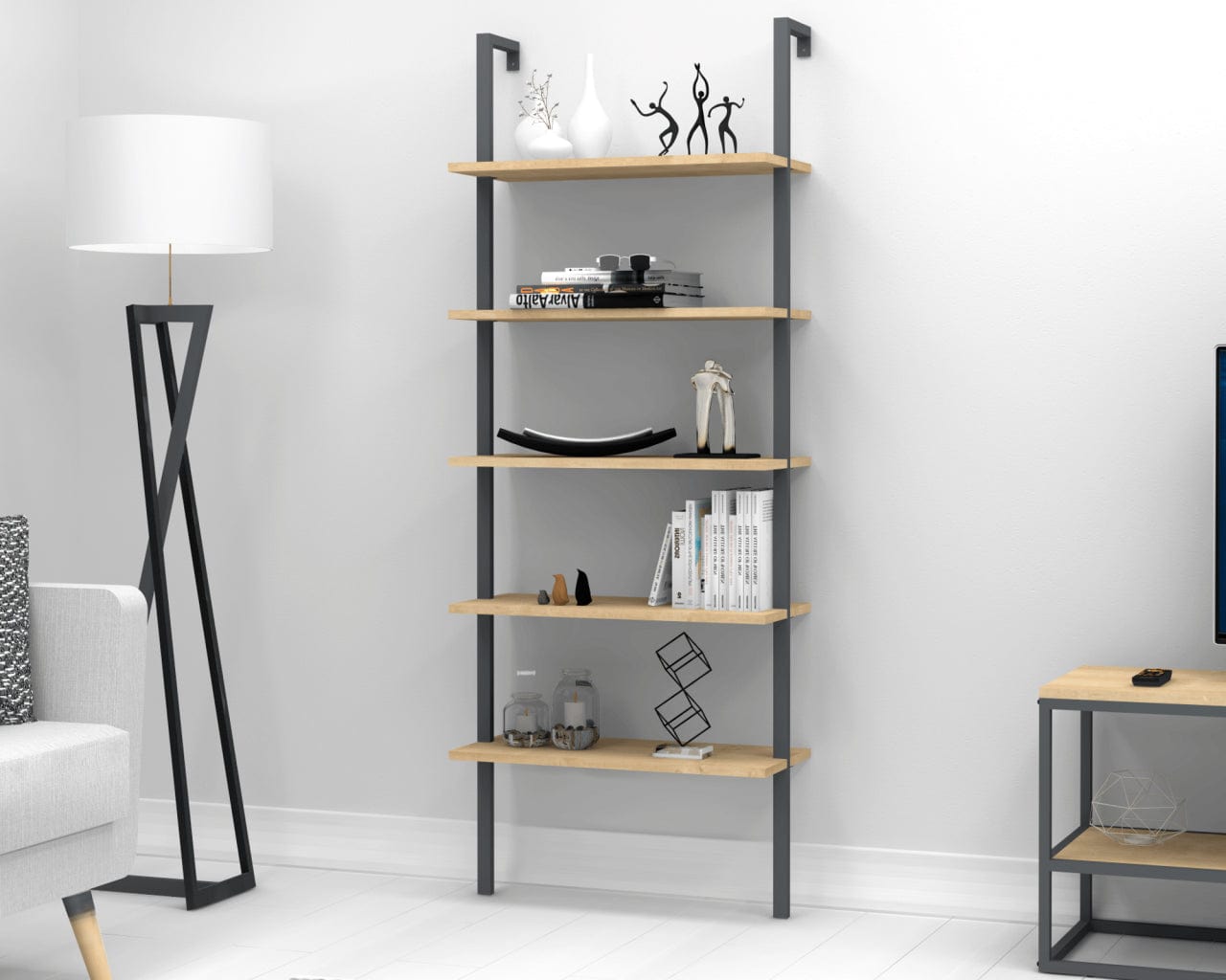 Oyo Biblioteca din pal si metal, New Smart Stejar Sapphire, l70xA30xH180 cm