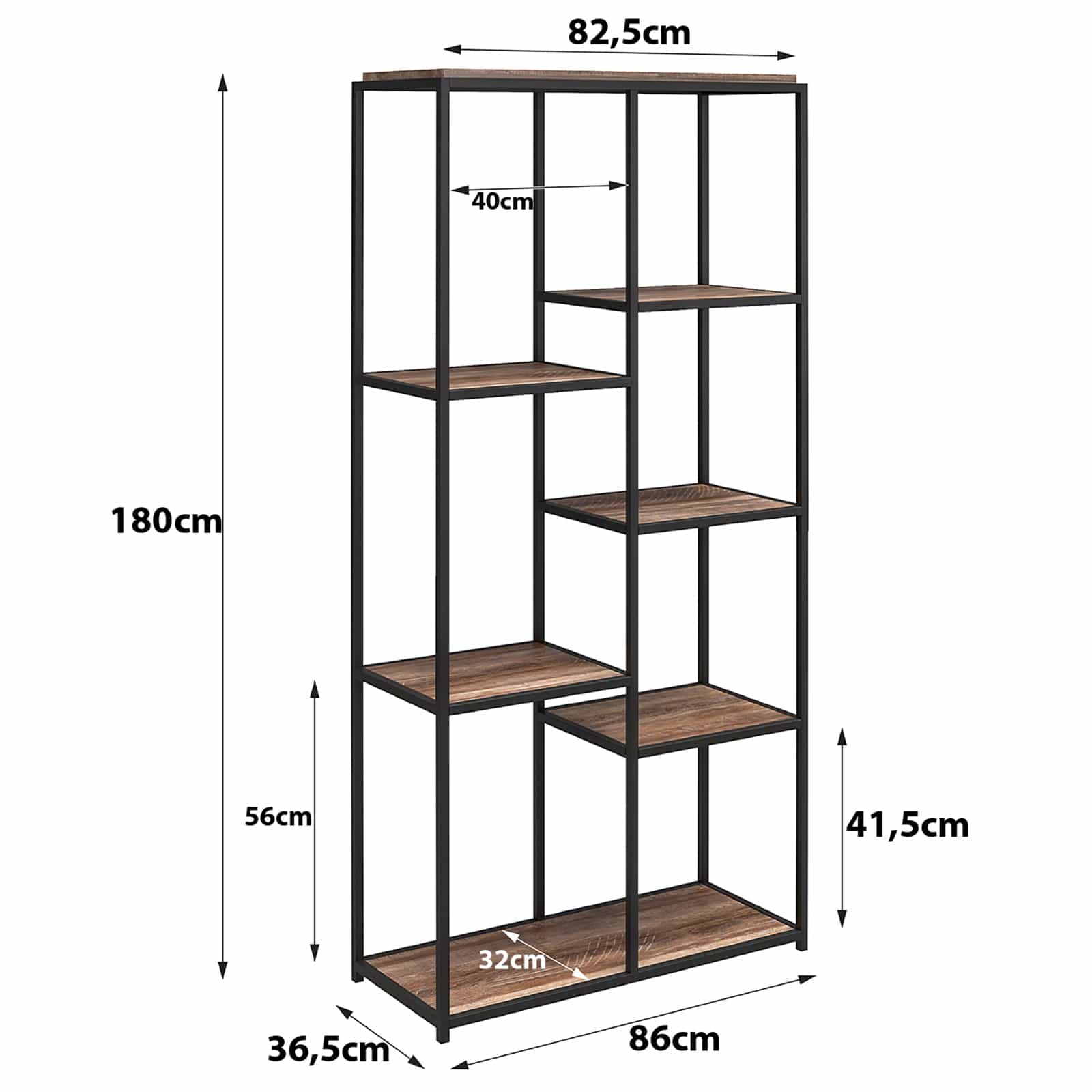 Dorel Home Biblioteca din pal si metal, Quincy Maro / Auriu, L86xl36xH180 cm