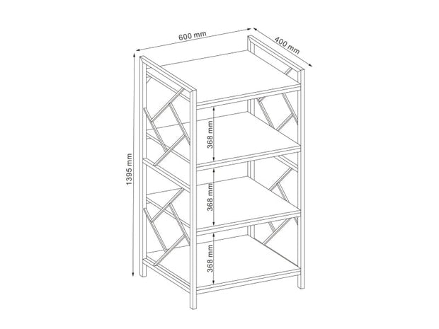 Biblioteca din pal si metal, Tablino R4 Stejar / Maro Inchis, l60xA40xH139,5 cm (3)