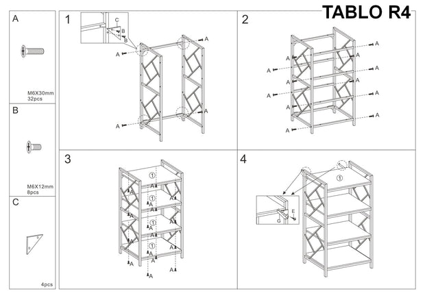 Biblioteca din pal si metal, Tablino R4 Stejar / Maro Inchis, l60xA40xH139,5 cm (4)