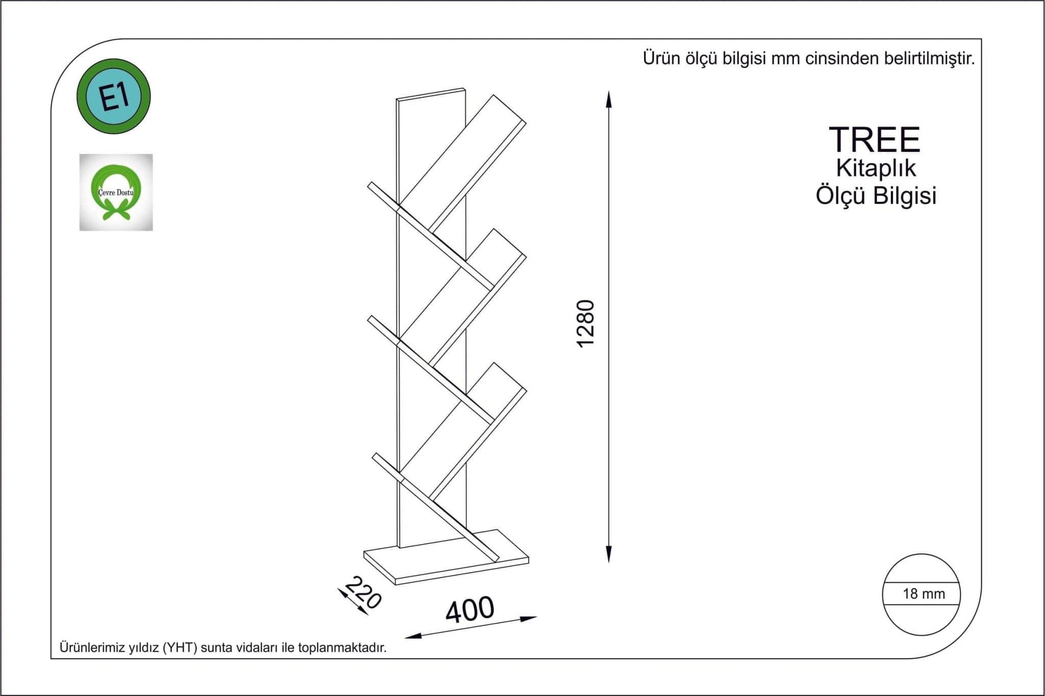 Biblioteca din pal, Tree Maro, l40xA24xH128 cm - SomProduct Romania