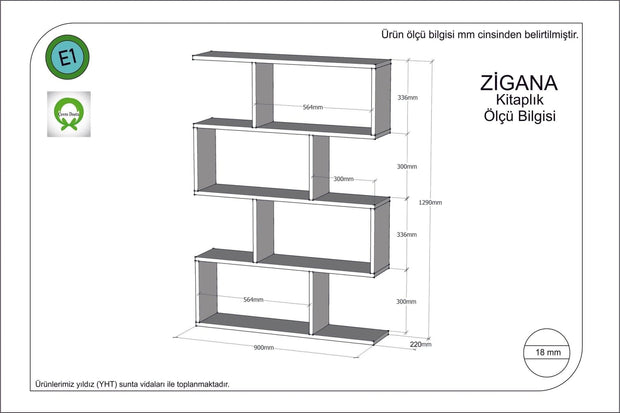 Biblioteca din pal, Zigana Galben, l90xA22xH129 cm - SomProduct Romania