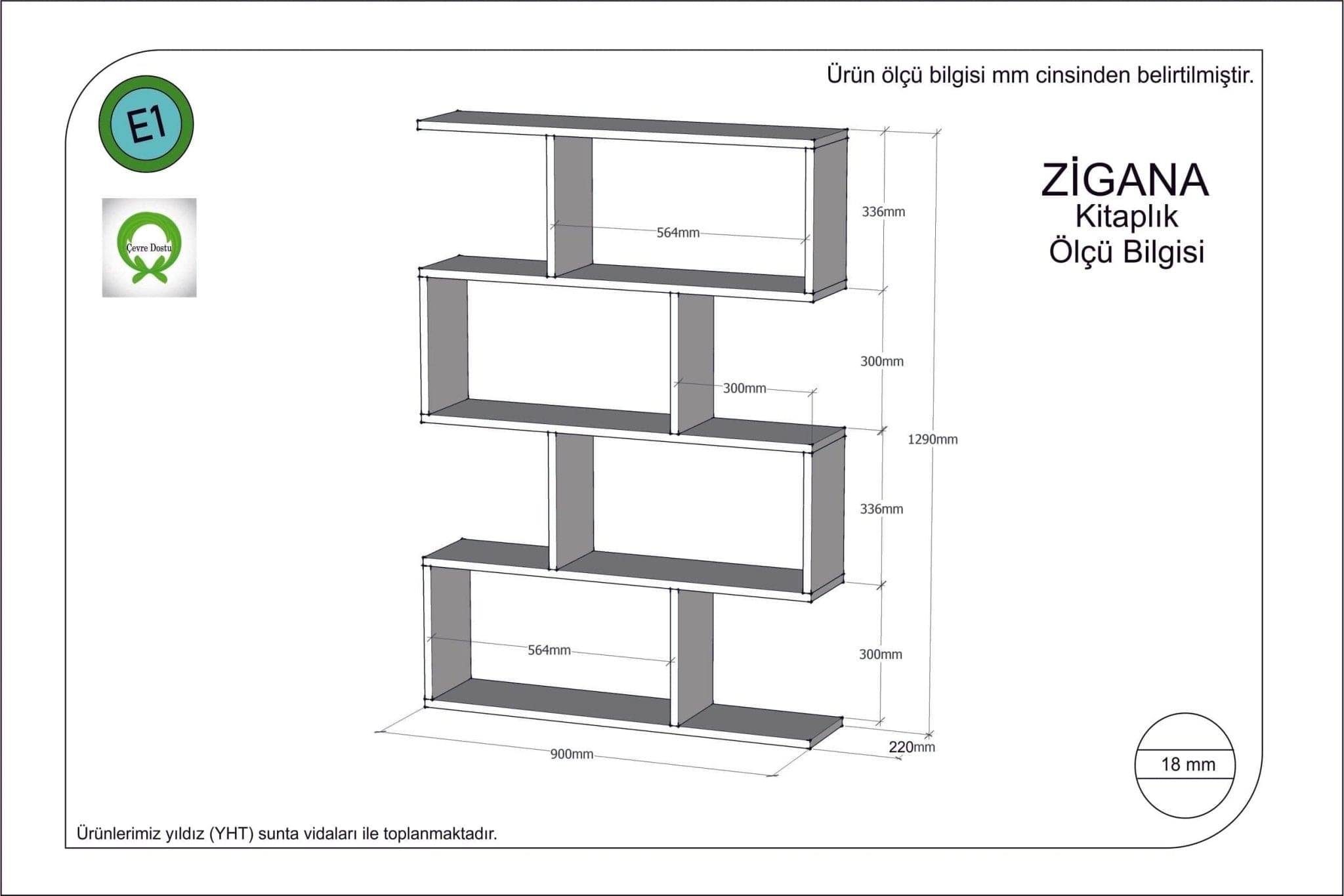 Biblioteca din pal, Zigana Gri, l90xA22xH129 cm - SomProduct Romania