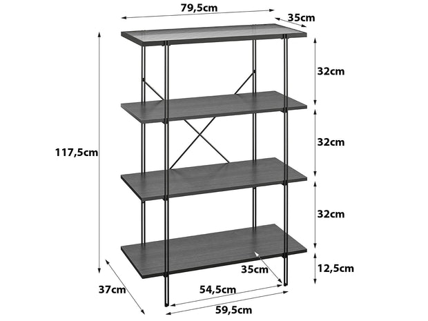 Dorel Home Biblioteca din sticla, pal si metal, Wainwright Negru, L79xl35xH117 cm