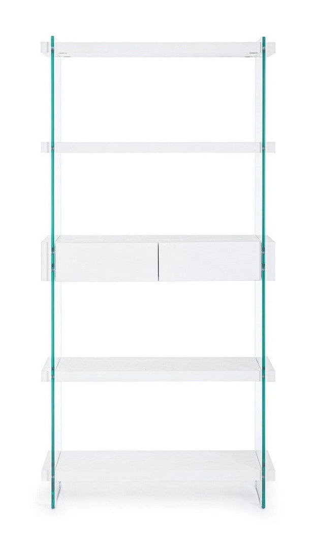 Biblioteca din sticla si MDF, cu 2 sertare Line Alb, l90xA39xH180 cm (1)