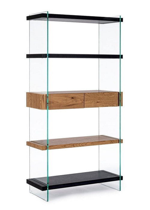 Bizzotto Biblioteca din sticla si MDF, cu 2 sertare Line Natural / Negru, l90xA39xH180 cm