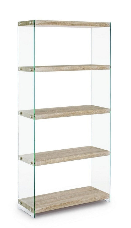 Biblioteca din sticla si MDF, Sury A Natural, l75xA29,5xH160 cm