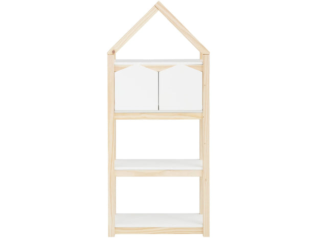 Dorel Home Biblioteca tip casuta din lemn de pin si pal, pentru copii, cu 2 sertare, Square Line Alb / Natural, L60xl30xH139 cm