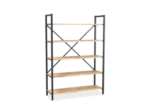 Biblioteca din furnir si metal, Lorant R1 Stejar / Negru, l122xA42xH176 cm