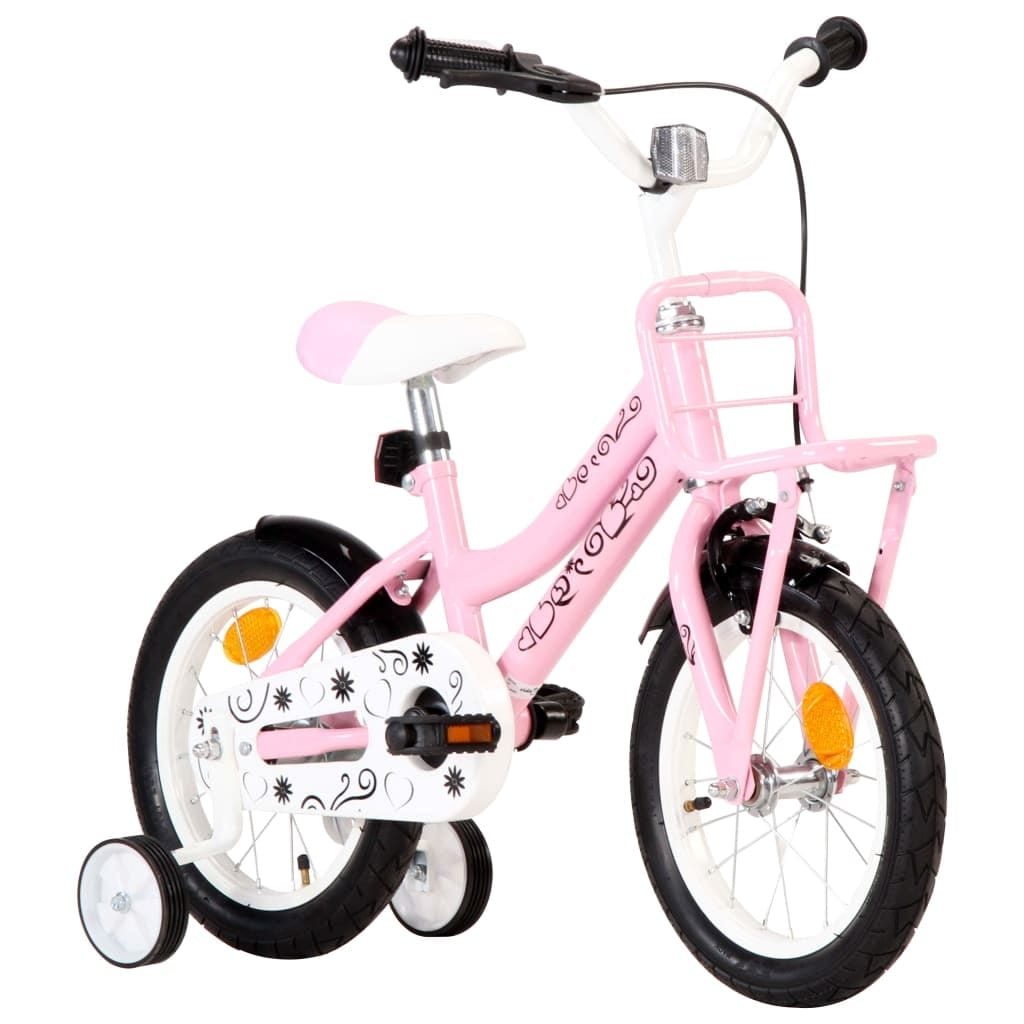 VidaXL Bicicleta pentru copii, cu roti ajutatoare si suport frontal, Kids Roz / Negru