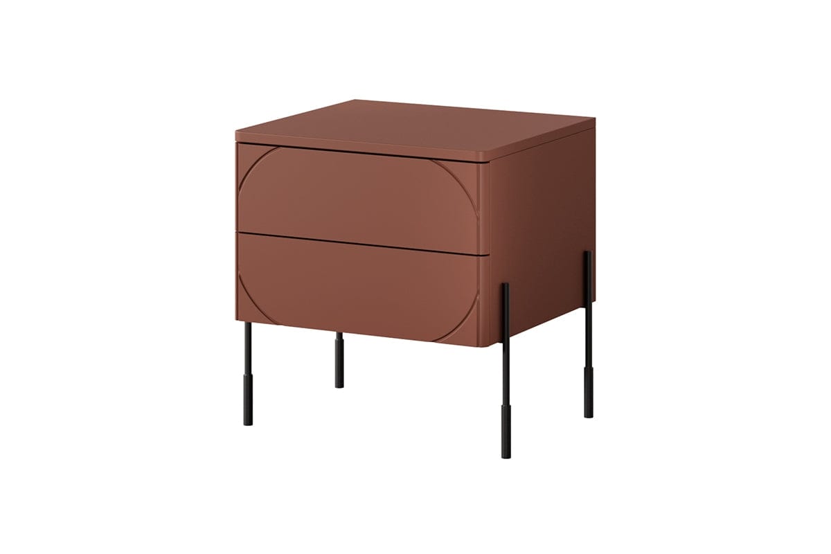 Noptiera din MDF si metal, cu 2 sertare, Sonatia 45-2SZ Burgundy / Negru, l49xA45xH55 cm