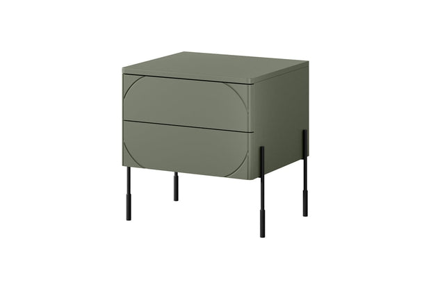 Noptiera din MDF si metal, cu 2 sertare, Sonatia 45-2SZ Verde Olive / Negru, l49xA45xH55 cm