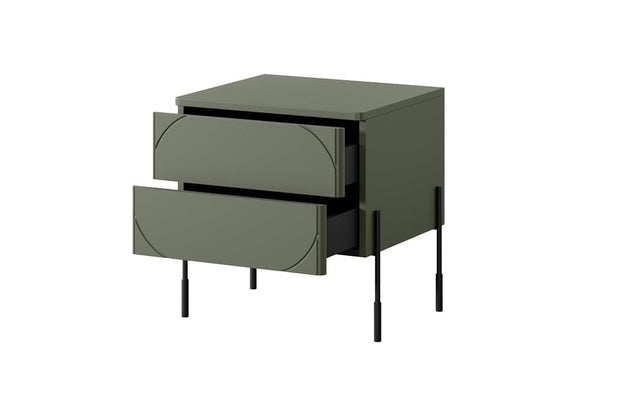 Noptiera din MDF si metal, cu 2 sertare, Sonatia 45-2SZ Verde Olive / Negru, l49xA45xH55 cm (3)