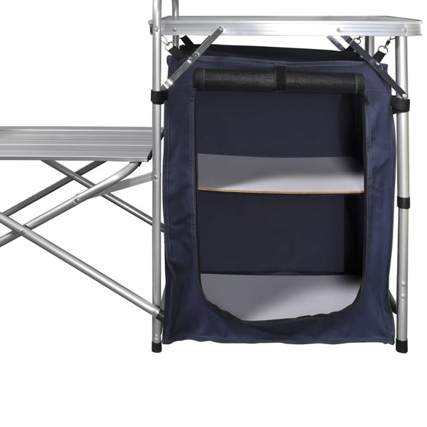 VidaXL Bucatarie pliabila de camping, cadru metalic si blaturi MDF, Kitchen Windshield Bleumarin / Gri, L146xl46xH70 cm