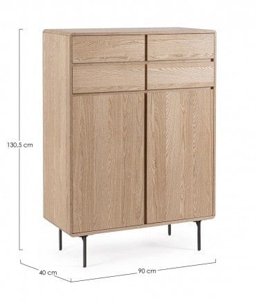 Bizzotto Cabinet din furnir, cu 2 usi, Widald High Natural, l90xA40xH130,5 cm