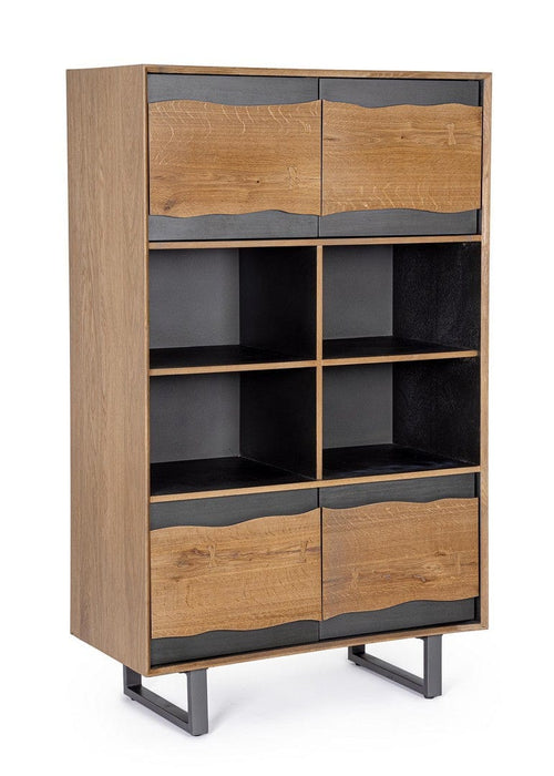 Bizzotto Cabinet din furnir, cu 4 usi, Garwood High Natural / Negru, l90xA42xH150 cm