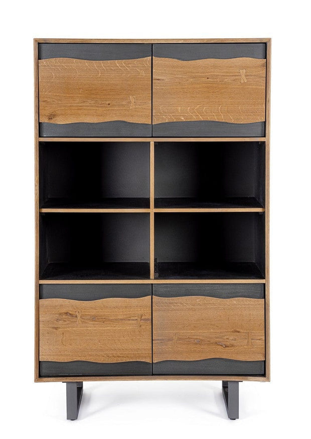 Bizzotto Cabinet din furnir, cu 4 usi, Garwood High Natural / Negru, l90xA42xH150 cm