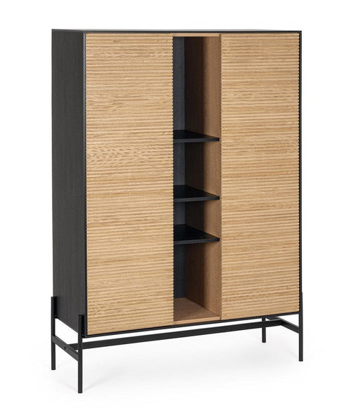 Bizzotto Cabinet din lemn, cu 2 usi, Allycia Negru / Natural, l110xA40xH159 cm