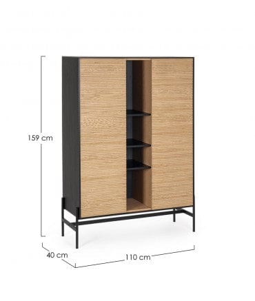 Bizzotto Cabinet din lemn, cu 2 usi, Allycia Negru / Natural, l110xA40xH159 cm