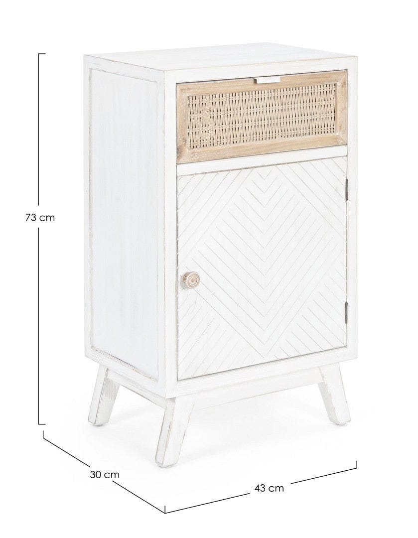 Bizzotto Cabinet din lemn de brad, cu 1 sertar si 1 usa Clotilde Alb Antichizat / Natural, l43xA30xH73 cm