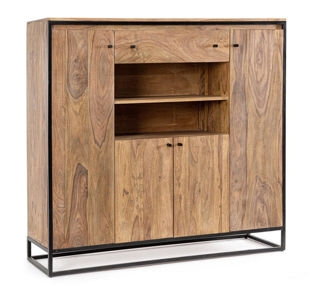 Bizzotto Cabinet din lemn de mango, cu 1 sertar si 4 usi, Nartan High Natural / Negru, l145xA40xH136 cm