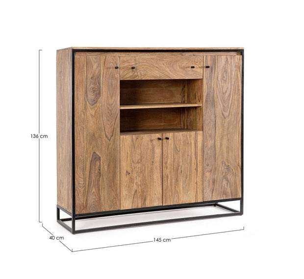 Bizzotto Cabinet din lemn de mango, cu 1 sertar si 4 usi, Nartan High Natural / Negru, l145xA40xH136 cm