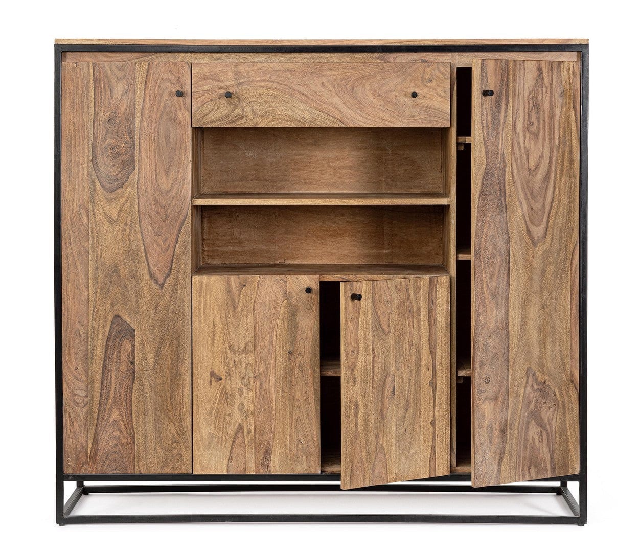 Bizzotto Cabinet din lemn de mango, cu 1 sertar si 4 usi, Nartan High Natural / Negru, l145xA40xH136 cm